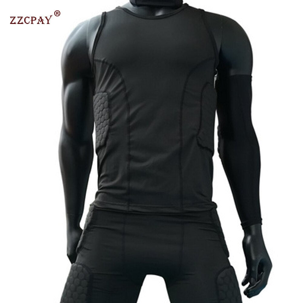 Men Sports Kneepad Elbow Shock Guard Compression Padded Shorts Shirt Vest Set Soccer Basketball Protective Gear Chest Rib Guards