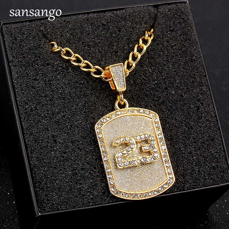 Hip Hop Crystal Basketball Legend Number 23 Pendants Necklaces Bling Cuban Chain Necklace Lucky Jewelry For Man Boy Gift