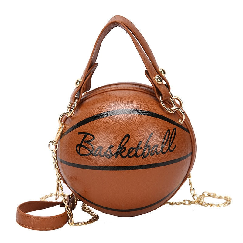 Buylor Personality Basketball Crossbady Bag for Women Casual PU Leather Handbag Cute  Round Ball Purse Wacky Female Chains Tote