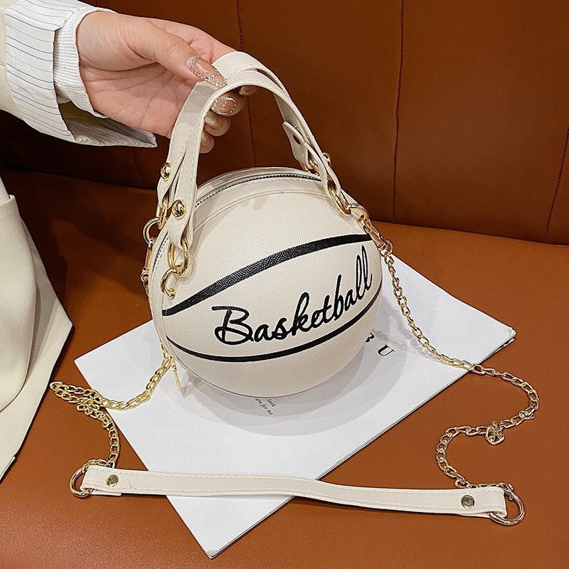 Buylor Personality Basketball Crossbady Bag for Women Casual PU Leather Handbag Cute  Round Ball Purse Wacky Female Chains Tote