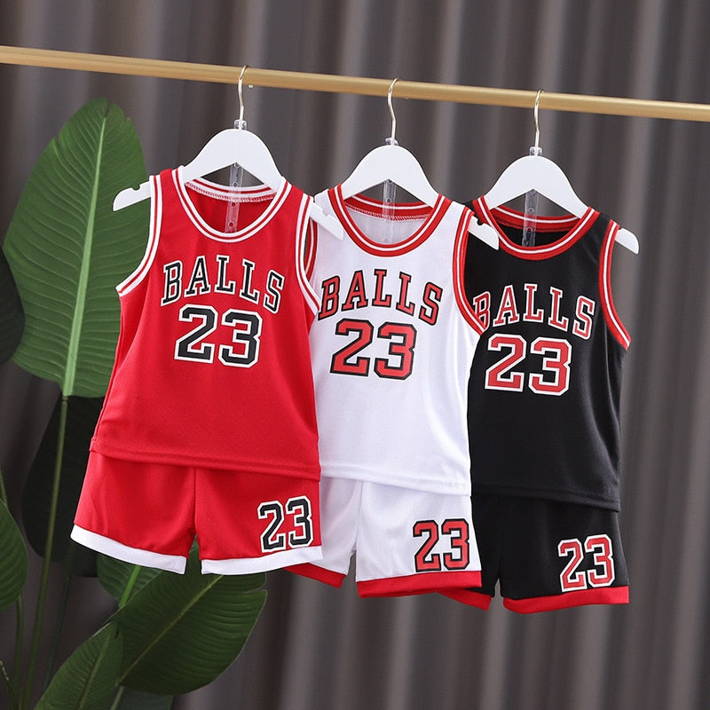 Boys Sports Basketball Clothes Suit Summer New Children's Fashion Leisure Letters Sleeveless Baby Vest + T-shirt 2pcs Sets Kids