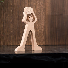 Basketball Prince Statue White beech Sculpture Man basketball Wooden Crafs Home Offical Desk Decorations For Son Husband Gift