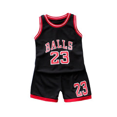 Boys Sports Basketball Clothes Suit Summer New Children's Fashion Leisure Letters Sleeveless Baby Vest + T-shirt 2pcs Sets Kids