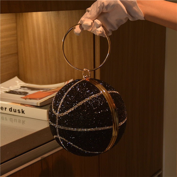 Bolso de noche de fiesta con diamantes de baloncesto de lujo, monederos y bolso de mano para mujer, bolso de hombro con forma de bola, bolso cruzado de diseñador