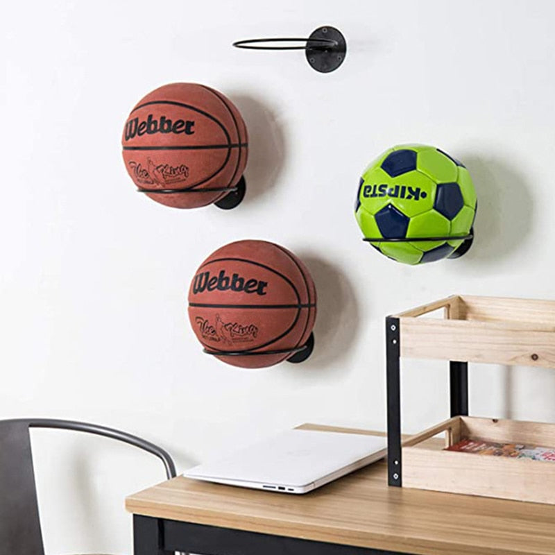 Estante de exhibición de fútbol multiusos, soporte para bolas, estante de almacenamiento de baloncesto montado en la pared, hierro, ahorro de espacio, decoración para sala de estar